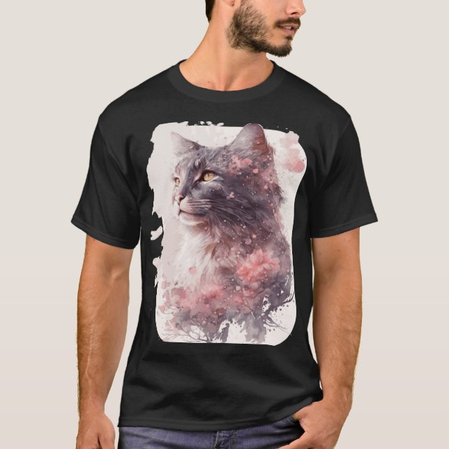 Camiseta Maine Coon Cat Cherry Blossom Sakura (Frente)