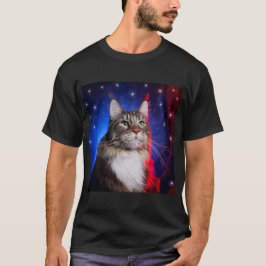 Camiseta Maine Coon Cat Com Azul Branco Vermelho Aura E Est