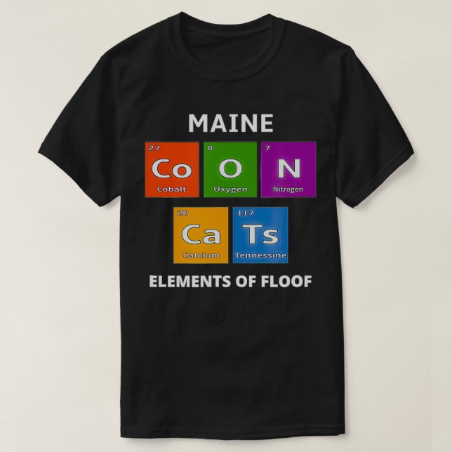 Camiseta Maine Coon Cat Elementos de Mesa Periódicos Cok (Frente do Design)