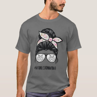 Camiseta Maine Coon Cat Mãe Mama Óculos de Cabelo de Arma M