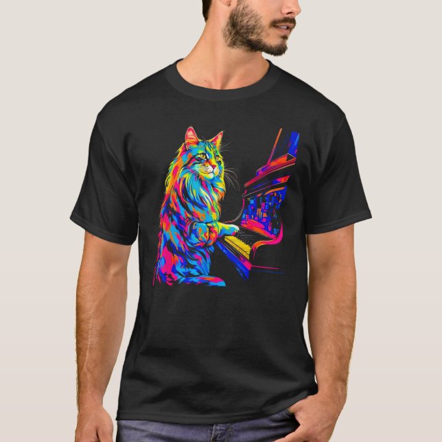 Camiseta Maine Coon Cat Pianist (Frente)