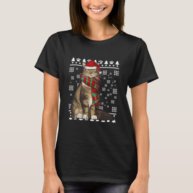 Camiseta Maine Coon Cat Santa Hat Xmas Ugly (Frente)