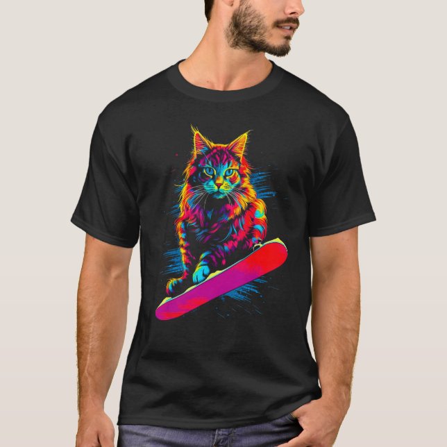 Camiseta Maine Coon Cat Snowboarding (Frente)