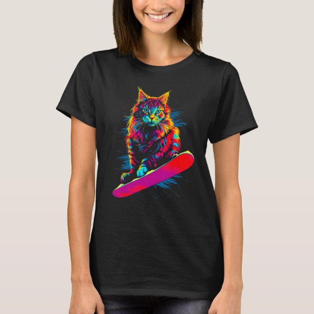 Camiseta Maine Coon Cat Snowboarding (Frente)