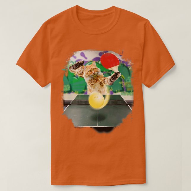 Camiseta Maine Coon Cat Tocando Mesa Tênis de Ping (Frente do Design)