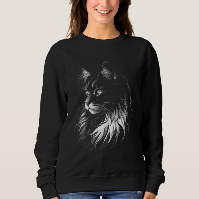 Camiseta Maine Coon Cat Women's Black Sweatshirt (Frente)