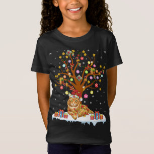 Camiseta Maine Coon Cat Xmas Papais noeis de Iluminação Mai