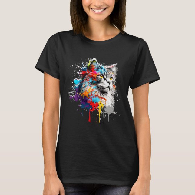 Camiseta Maine Coon Paint Splatter Cat  Splatter Paint (Frente)