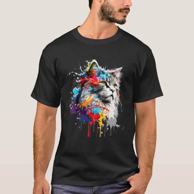 Camiseta Maine Coon Paint Splatter Cat  Splatter Paint (Frente)