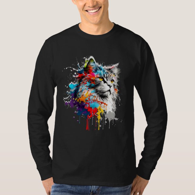 Camiseta Maine Coon Paint Splatter Cat  Splatter Paint (Frente)