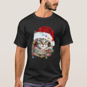Camiseta Maine Coon Papai Noel Noel Luzes de Natal Catmas C