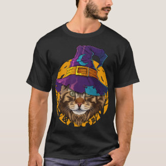 Camiseta Maine Coon Witch Dia de as Bruxas engraçado Costum