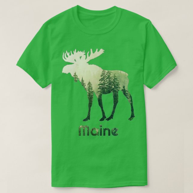Camiseta Maine Moose Forest Tree Hunter Wildlife (Frente do Design)