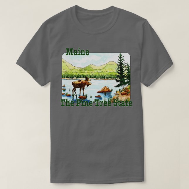 Camiseta Maine, O Estado Da Árvore Do Pinho (Frente do Design)