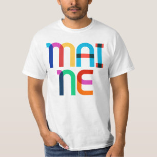 Camiseta Maine Vintage Retro Pop Art Cores do Arco-íris dos