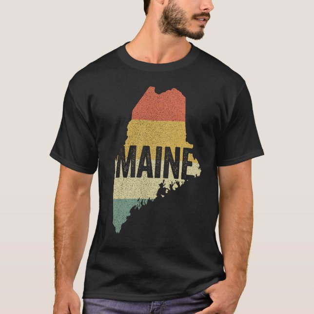 Camiseta Maine Vintage Retro Sunset State Map (Frente)