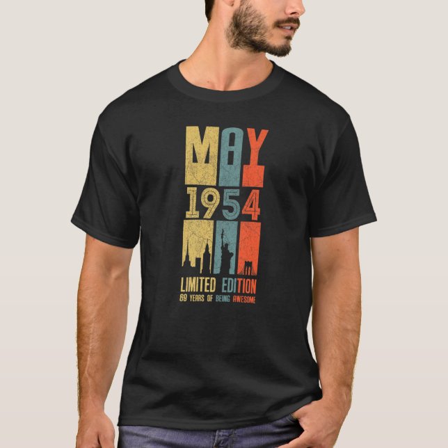Camiseta Maio 1954 69 Aniversário 69 Anos 1954 Aniversário  (Frente)