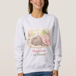 Camiseta Mais Feliz em Casa Kawaii Gatinho Fofo Caseiro