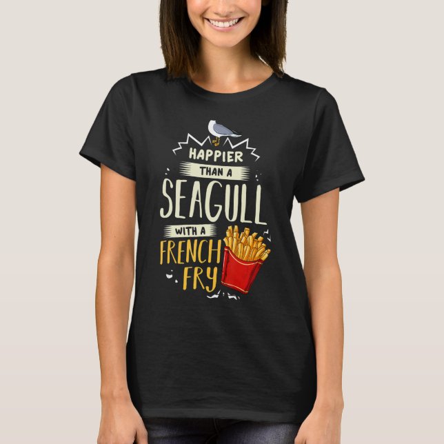 Camiseta Mais feliz que uma gaivota com um presente francês (Frente)