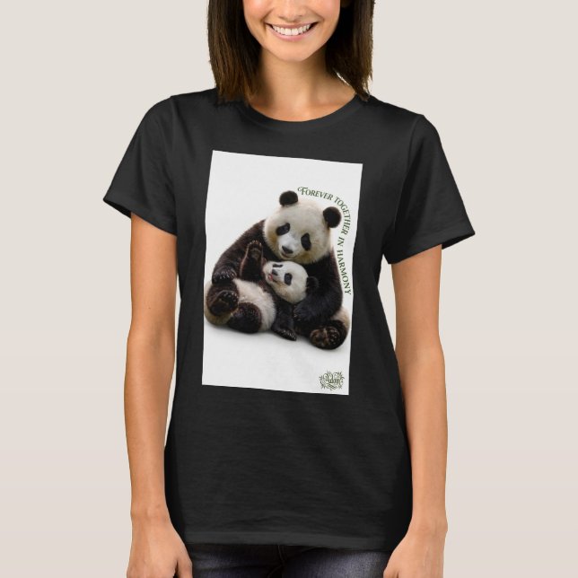 Camiseta Mais Fortes Juntas em Harmonia Pandas Mulher Orgân (Frente)