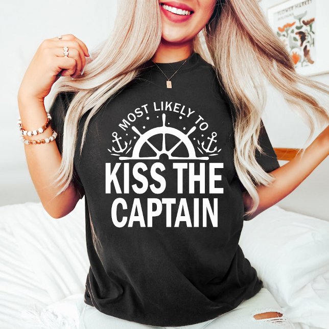 Camiseta Mais propenso a beijar o Capitão/Preto de Cruzeiro (Most Likely To Kiss the Captain / Cruise Black T-Shirt)