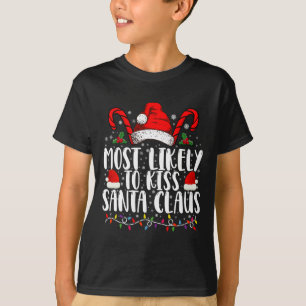 Camiseta Mais Propenso a Beijar Papai Noel Família de Natal