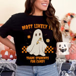 Camiseta Mais Provável A Corresponder Ao Professor Fantasma<br><div class="desc">Elevem seu espírito de Halloween e mostrem sua unidade de equipe com a "Mais Provável à Combinação da Camisa-Fantasma do Halloween". Projetada com professores em mente, esta camisa combina humor e alegria de férias de uma forma divertida e moderna. Seu tema "Mais Provável" acrescenta uma reviravolta humorística, fazer-a uma adição...</div>