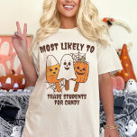 Camiseta Mais Provável A Corresponder Ao Professor Fantasma<br><div class="desc">Apresentando nossa "Mais Provável" Combinação à Camisa-T do Professor Fantasma do Halloween, a última adição ao seu guarda-roupa do Halloween que combina diversão, conforto e personalização. Esta camiseta retrô assustadora de presentes de professores é perfeita para educadores que querem celebrar a temporada com um toque de humor. Com uma encantadora...</div>