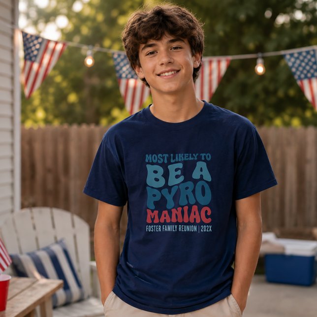 Camiseta Mais Provável de Ser um Pirômano Personalizado (Criador carregado)