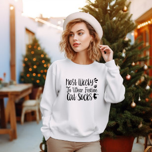 CAMISETA MAIS PROVÁVEL DE VESTIR MEIAS FESTIVAS DE GATO