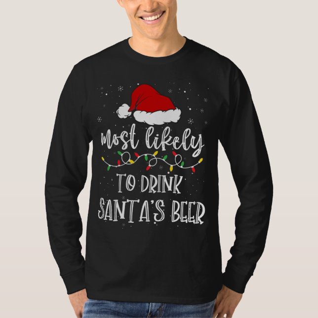 Camiseta Mais Provável Para Beber Papais noeis Beer Santa H (Frente)