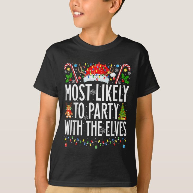 Camiseta Mais Provável Para Festejar Com A Família Elves Xm (Frente)