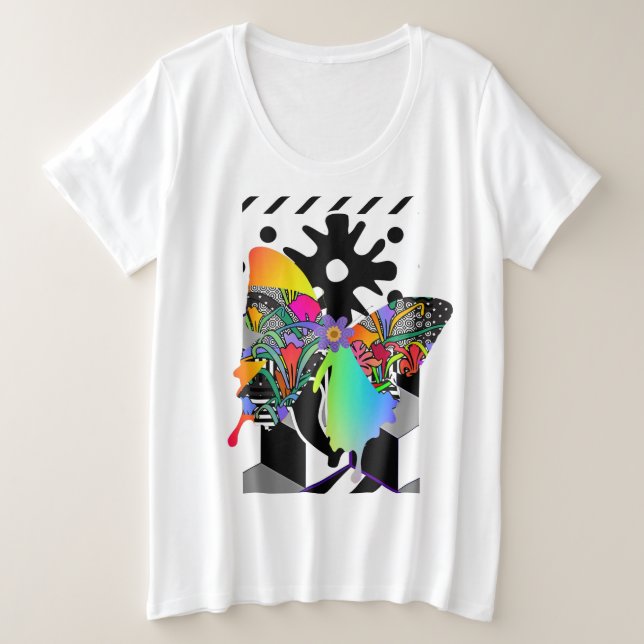 Camiseta Mais Tamanho Mulheres Borboleta Floral Gráfico T-S (Frente do Design)