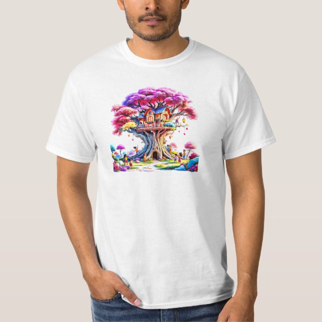 Camiseta Maison perchée dans un arbre magique. (Frente)