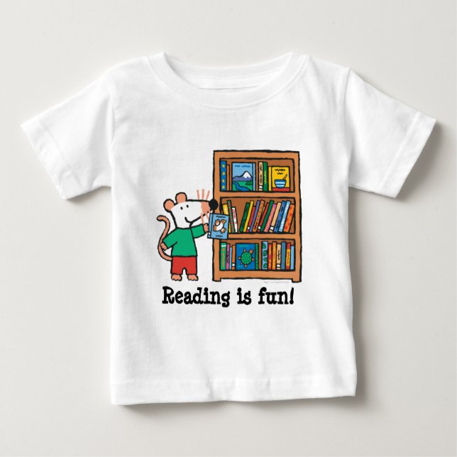 Camiseta Maisy e uma prateleira de livros (Frente)