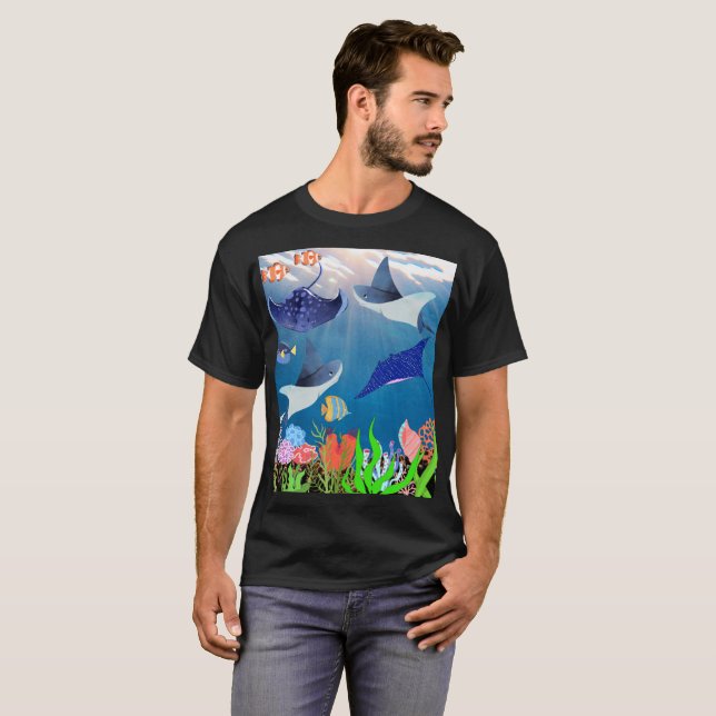 Camiseta Majestade Manta Rays Baixo de Azul Maravilha Subma (Frente Completa)