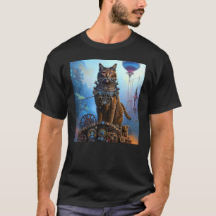 Camiseta Majestade Mecânica Gato Fantasia Steampunk AI Gato