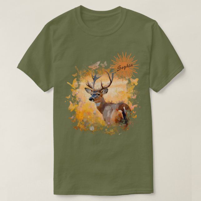 Camiseta Majestic Deer in a Field of Wildflowers (Frente do Design)