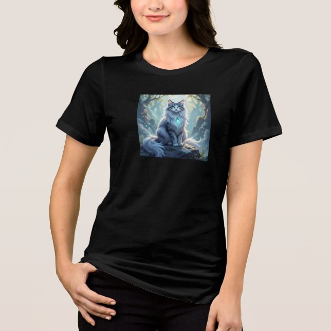 Camiseta **Majestic Fantasy Cat with Mystical Aura – High F (Frente)