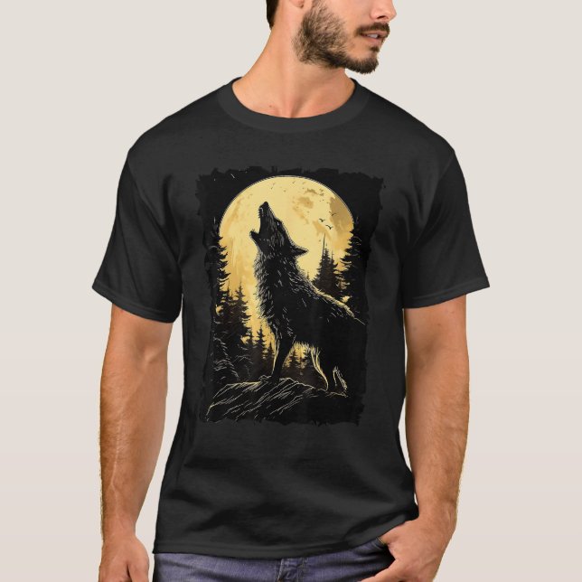 Camiseta Majestic Wolf Howling Full Moon Light Night Sky Wo (Frente)