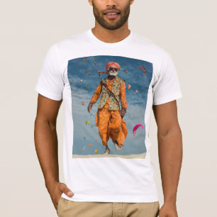 Camiseta Majestoso índio Kite Elder voando na praia