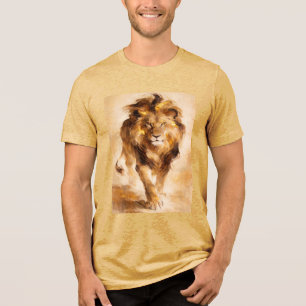 Camiseta Majestoso Leão Dourado Pintura Abstrata Arte de Lu