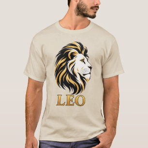 Camiseta Majestoso Leão Signo Zodiacal Grafismo Dourado e P