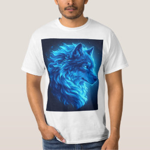 Camiseta Majestoso Lobo Azul Brilhante Arte de Fantasia da