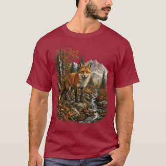 Camiseta Majestoso Raposo de Outono junto ao Córrego da Mon