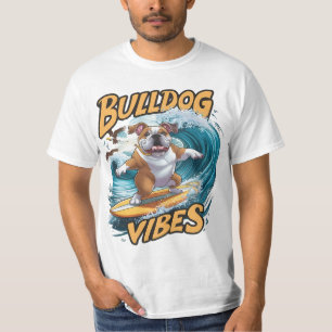 Camiseta Majestoso Surfista Bulldog Surfando