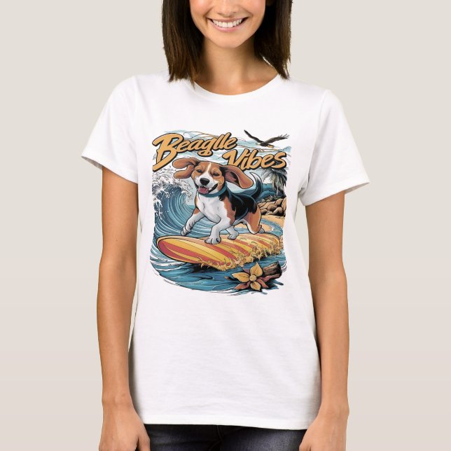 Camiseta Majexpressa beagle conquista a surfe da onda (Frente)