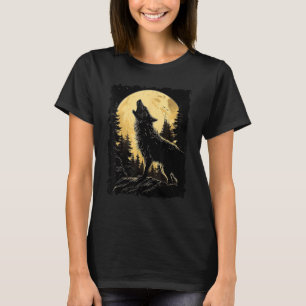 Camiseta Majexpressa Wolf Howling Full Moon Light Sky