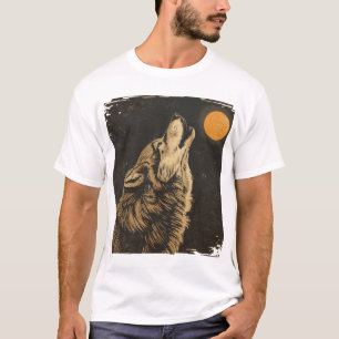 Camiseta Majexpressa Wolf Howling na lua