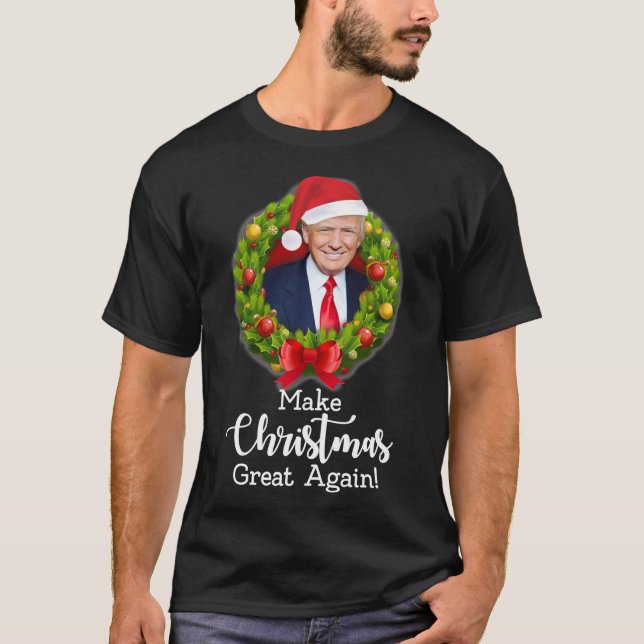 Camiseta Make Christmas Great Again with Trump on red backg (Frente)
